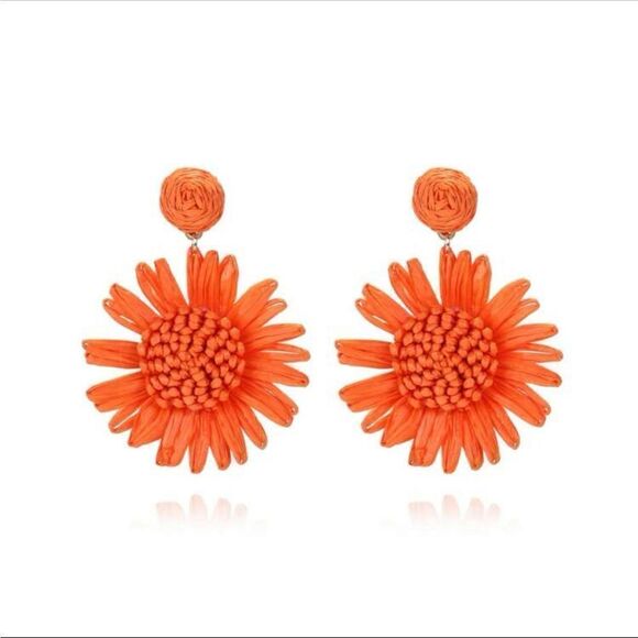 Orange flower earrings A462 - Picture 1 of 4